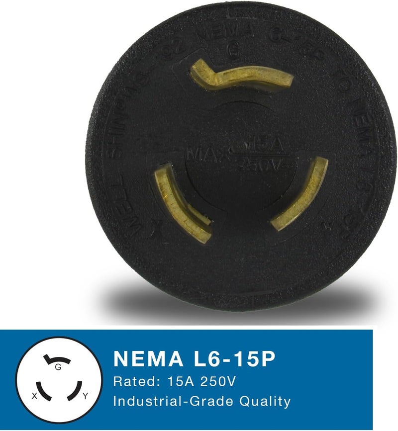 Conntek 30121 NEMA L6-15P to NEMA 6-15R Locking Plug 250-Volt Adapter - Image 2
